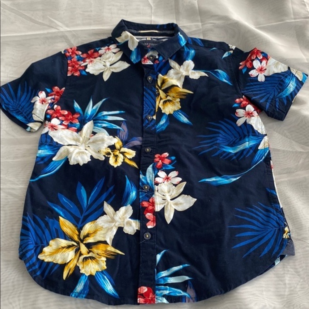 Denim & Flower Blue and Yellow Button Down Shirt Tropical Vibe